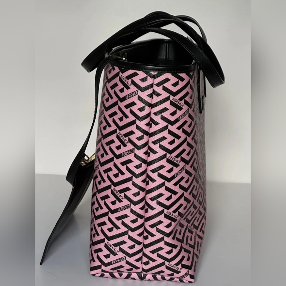Versace Greca Coated Canvas Leather Pink/Black Tote Bag w COA (NWT) RETAIL $1125 - Picture 7 of 15